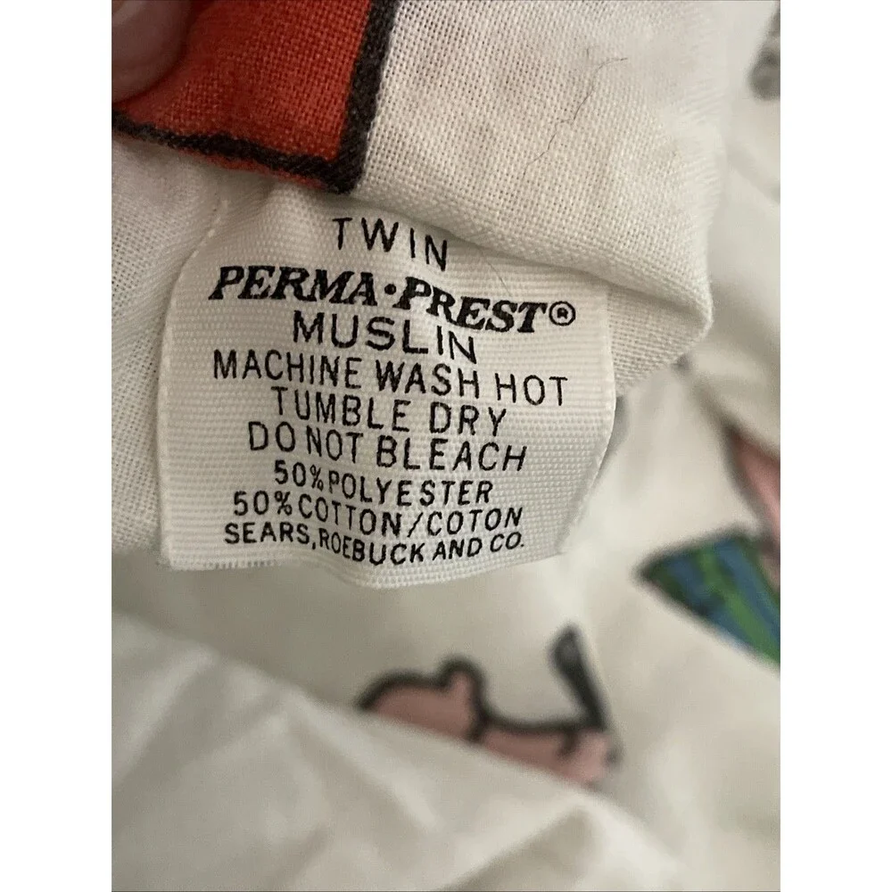 Vintage 1970s Peanuts Snoopy Twin Fitted Sheet Pillowcase Sears Perma Prest